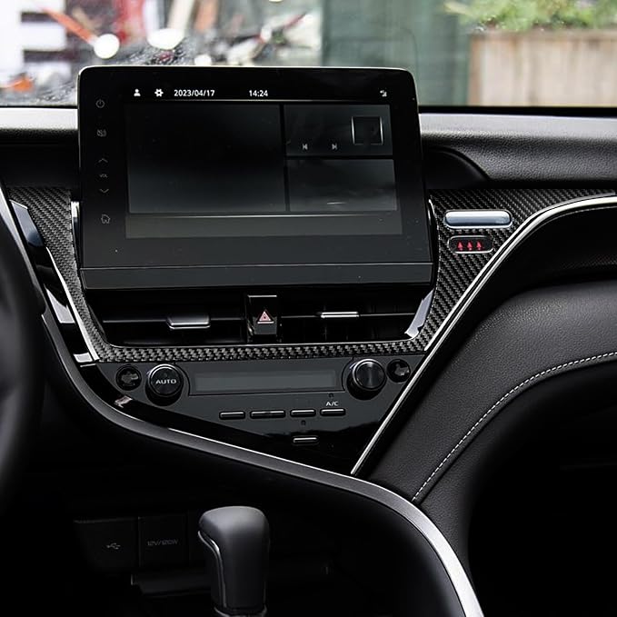 NVCNX Real Premium Carbon Fiber for Toyota Camry Accessories 2021-2024 2022 2023 SE/LE/SE Nightshade/L/TRD Gas Hybrid Car Dash Infotainment System Panel Cover Interior Trim Overlay Sticker Decal 2PCs
