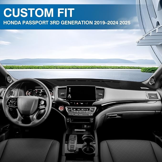KUST Black Dash Cover for 2019-2025 Honda Passport/ 2016-2022 Pilot/ 2017-2025 Ridgeline Polyester Dashboard Cover Non-Slip Dashboard Pad Carpet Dash Protector Interior Accessories for Passport