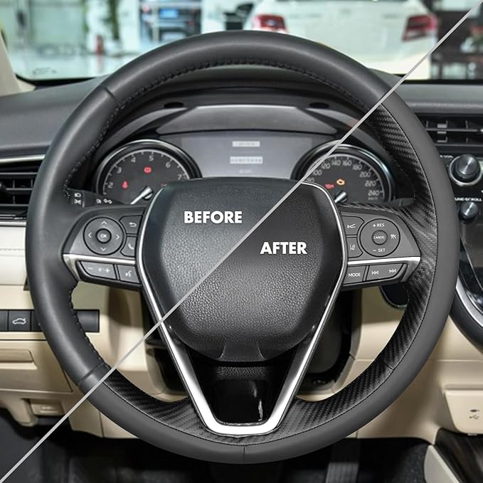 MEWANT Steering Wheel Cover for Toyota RAV4 2019-2024/Camry 2018-2024/Corolla 2020-2024/Avalon 2019-2022 Hand-Stitched Steering Wheel Wrap