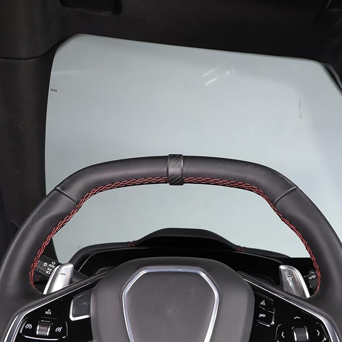 Daeiclru Real Carbon Fiber Steering Wheel Circle Cover Sticker Compatible with Chevrolet Corvette C8 Stingray 2020-2025, Steering Wheel Top Center Guide Decorative Accessories (Matt Black)
