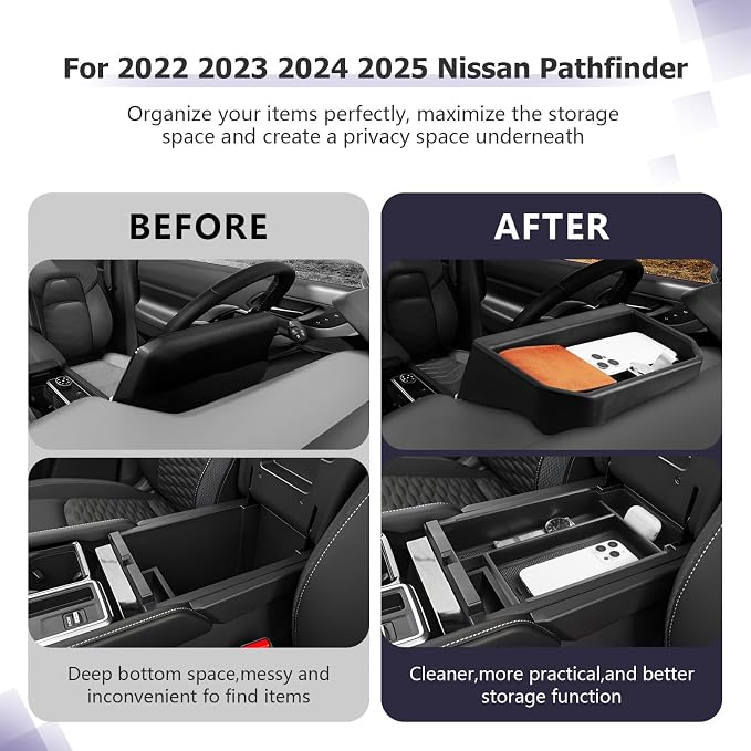 LUWU for 2025 Pathfinder Center Console Tray Set 2022 2023 2024 2025 Nissan Pathfinder SL/Platinum/Rock Creek Accessories Dashboard Storage Tray Armrest Console Organizer 2-Pack