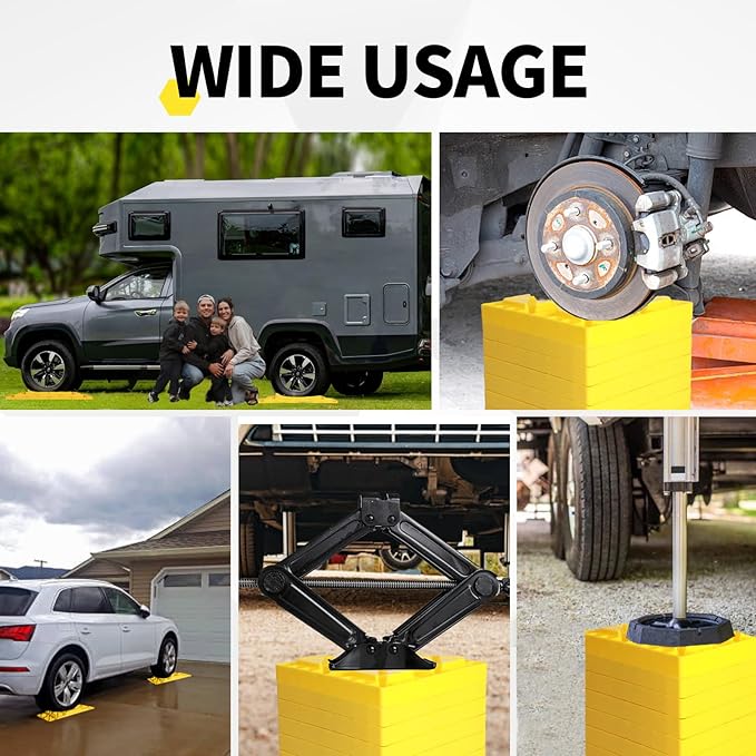 10 Packs Camper/RV Leveling Blocks Interlocking and Anti-Slip Design with Carrying Bag Heavy-Duty for Camper Travel Trailer Yellow