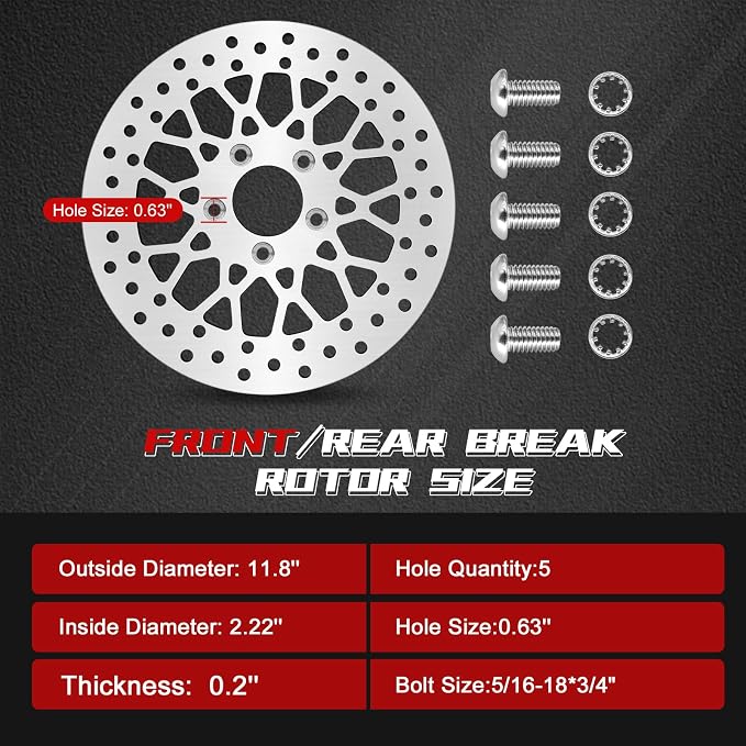 2 * 11.8''Harley front rotors Compatible with Harley Electra Glide/Road Glide/Road King/Street Glide/CVO Road Glide/CVO Limited FLHTKSE Brushed Finish Stainless Steel Disc Rotors
