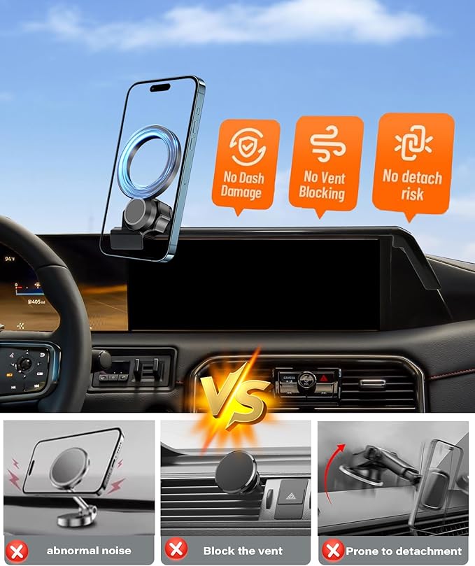 Magnetic Car Phone Mount for 2025 2026 Nissan Armada Accessories, for MagSafe Strong Magnets Cell Phone Holder 14.3-Inch Screen Cradles, with Portable Phone Gripper 360° Rotation