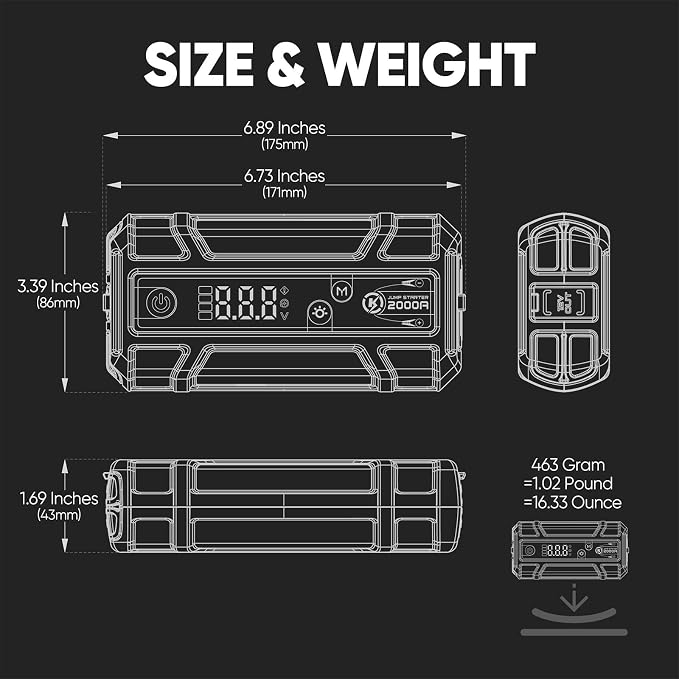 LOKITHOR J400 Jump Starter - 12V 2000A Lithium Battery Jump Pack, Portable Jump Box, Car Starter, Jumper Cables - for Up to 8.0L Gas & 6.0L Diesel Engines | ConnectMax Tech - Smart Digital Display