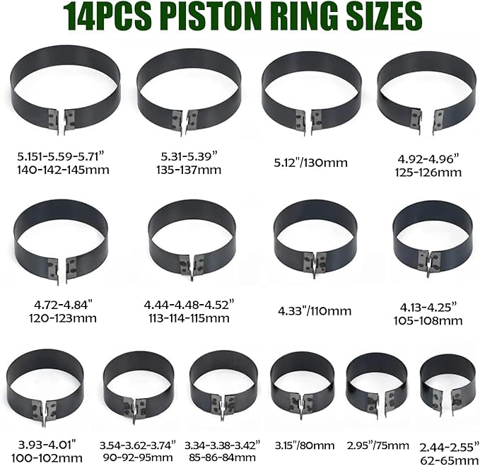 Auto Engine Piston Ring Compressor Tool Set with Piston Installer Pliers and 14 Piston Rings(62-145mm) for Car Truck Auto Engine