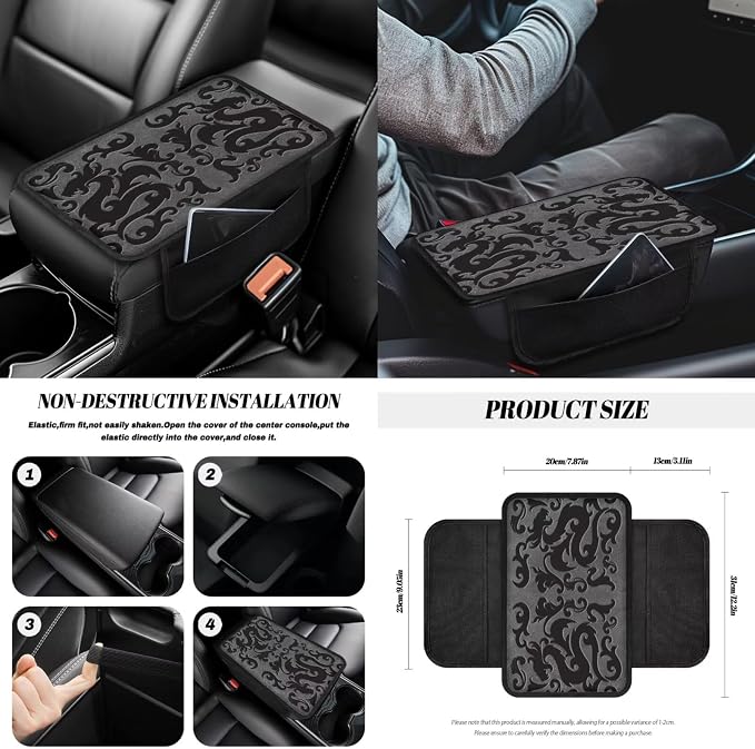 Dragon Print Car Seat Cover Set for Men Comfy Elastic Car Seat Protectors with Decorative Steering Wheel Cover Center Console Pad Safety Belt Pads Garbage Bag, Easy to Install