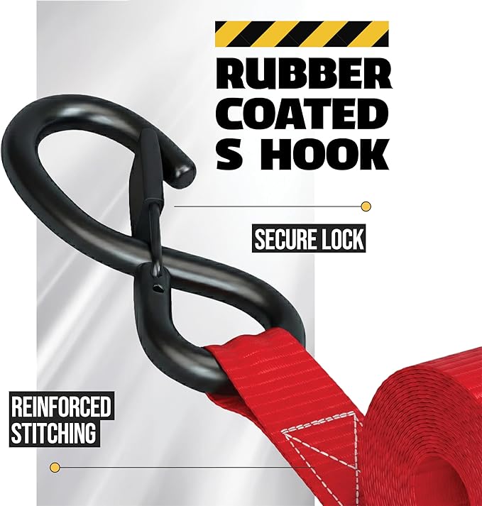 AUGO Retractable Ratchet Straps | 2 Heavy Duty Ratchet Straps Self Retractable Tie Downs with Soft Loops & Storage Bag for Motorcycle, Truck, Trailer, Cargo Van | 3000 Lb Break Strength 2” x 10’