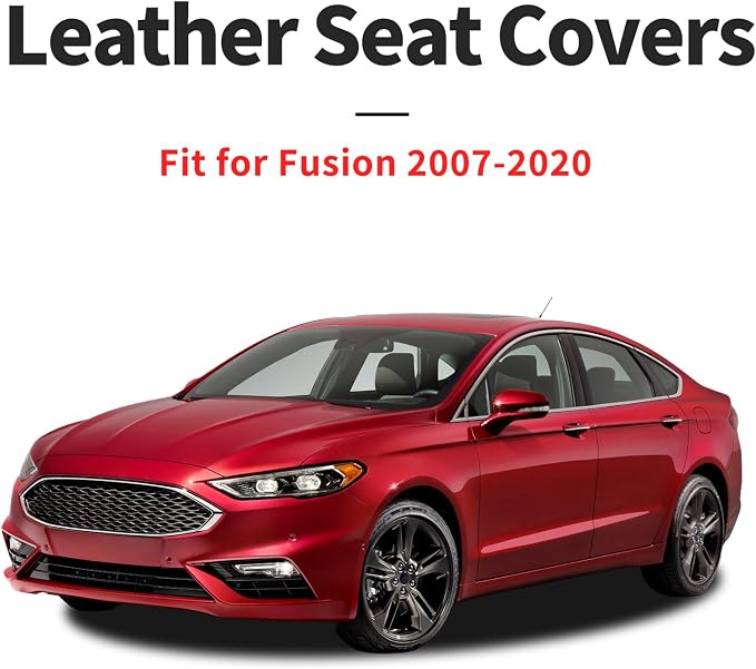 Fit Fusion Car Seat Covers for Ford Fusion 2007-2020 - Luxury Leather, Anti-Slip, All-Weather Seat Cushions, Waterproof & Breathable, Airbag Compatible, Full 5-Seat Set (Beige)