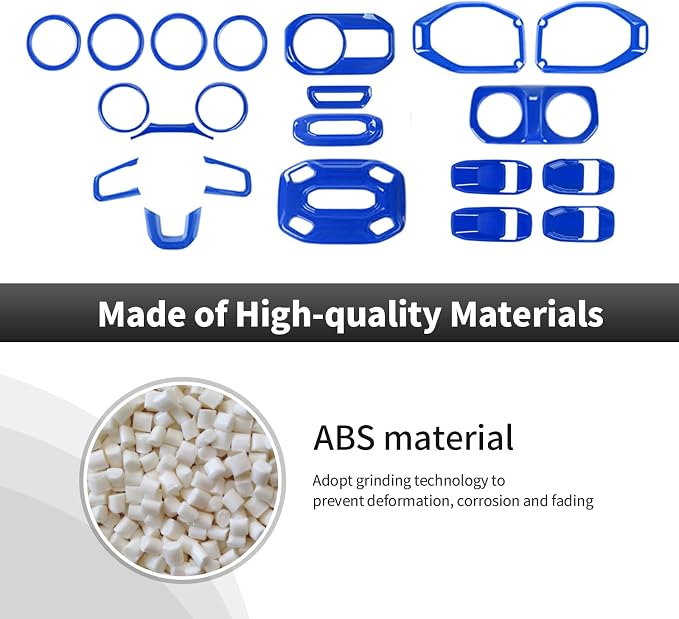 21PCS Blue Interior Trim Kits Fit for 2018-2023 Jeep Wrangler JL JLU & Gladiator JT 4Door Interior Decor Accessories Dashboard AC Headlight Switch Roof Speaker Inner Door Bowl Steering Button Frame