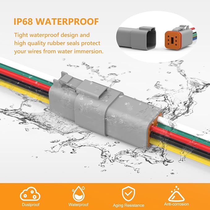 Newdeli Deutsch 6 Pin Connector Kit Waterproof Electrical Connector 16 AWG Male and Female Automotive Wire Connectors for Car Truck Boat, Dt Connector 2 Sets