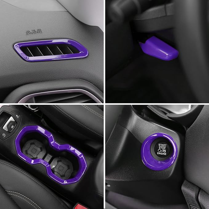 CheroCar 31 PCS Full Set Interior Decoration Trim Kit Steering Button Cover Door Handle Cover Air Outlet Cover Cup Holder Gear Cover Trim Door Speaker Cover for Jeep Renegade 2016-2018,Purple…