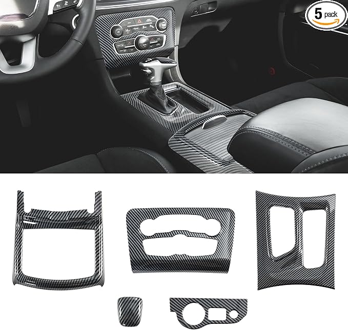 Interior Trim Kit for Dodge Charger 2015-2022 Gear Shift Panel Cover Cup Holder Headlight Switch Button Panel Cover