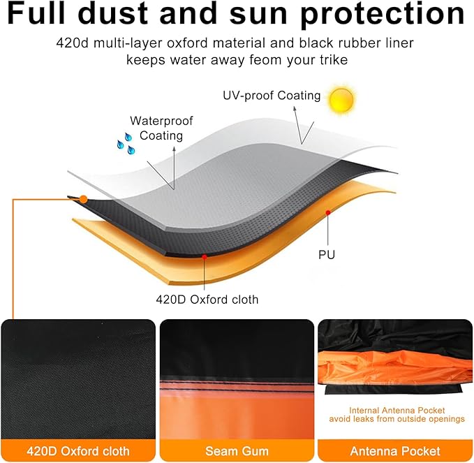 Waterproof Motorcycle Cover Replace for Harley Davidson Trike with Anti-Theft Lock Hole & Reflective Strips for Outdoor Rain Snow Protection