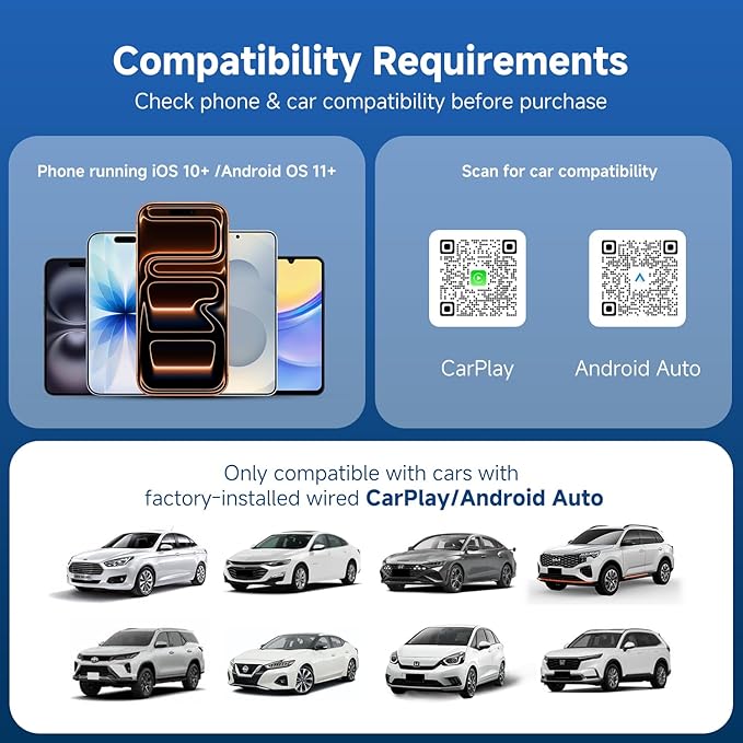 D7 2-in-1 Wireless CarPlay & Android Auto Mini Adapter, Alloy Shell, Compatible with 2016+ Factory-installed Wired CarPlay/Android Auto Vehicle, Plug & Play Car Play Dongle for iPhone & AndroidPhone