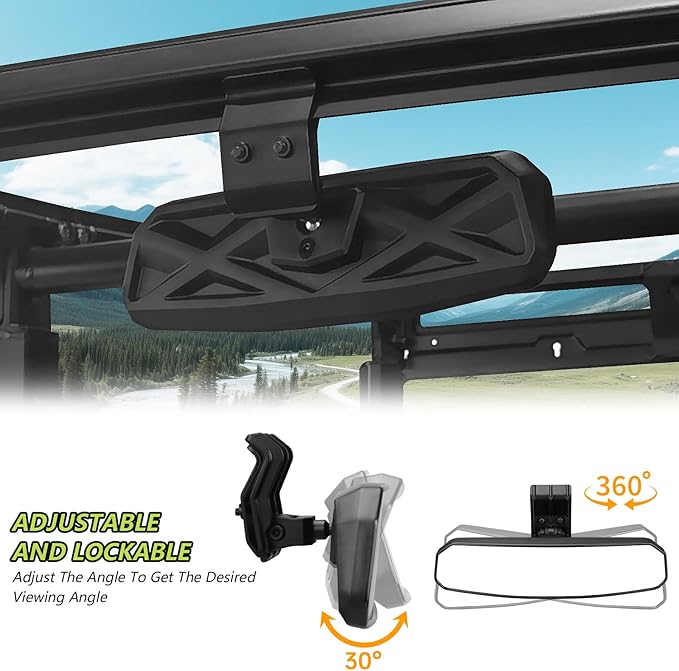 SHEJISI UTV Rear View Mirror Compatible with Can Am Defender HD10 HD9 HD8 HD7 HD5,Polaris Ranger 500 570 900 XP 1000 XP/Crew, No Drilling Modification, Easy Installation, Clear and Large Field of View