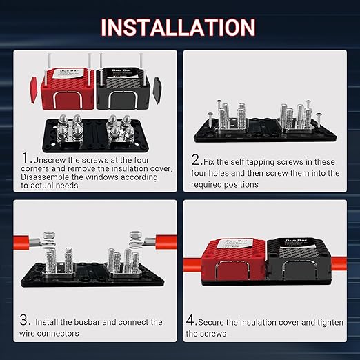 Bus Bar 450A 48V DC Heavy Duty Terminal Studs Box, 2-Pack Busbar with 8 * 3/8 INCH(M10) Studs, Flame Retardant ABS+PC Insulation Cover for Marine, Boat, Car, RV, Solar Panel Electrical Wiring