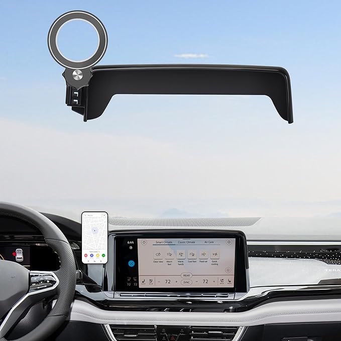 Car Phone Holder for VW Atlas 2024 2025 2026/ VW Altas Cross Sport 2024 2025 2026 Accessories Apply to 12 Inch Touch Screen Fixed Clip Magnetic Cell Phone Mount Hands-Free 360° Rotation