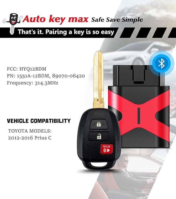 2 Programmable Keyfob Scanner Tool, Replacement Car Keys Fob and DIY Programmer Kit for2012-2016 Toyota Prius C 2012-2014 Camry, HYQ12BDM with G Chip