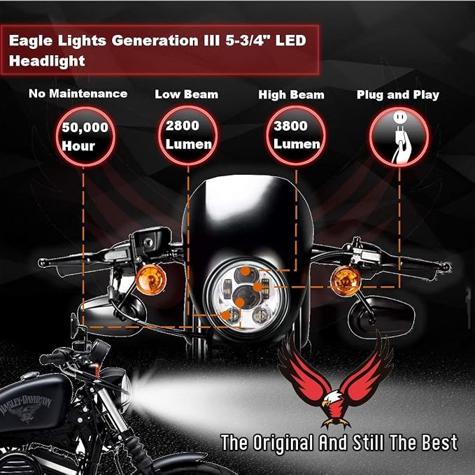 Eagle Lights 8900CG3-SCOUT Indian Scout Motorcycle Headlight Kit, Fits 2014+ Scout 60, Scout and Bobber, Chrome