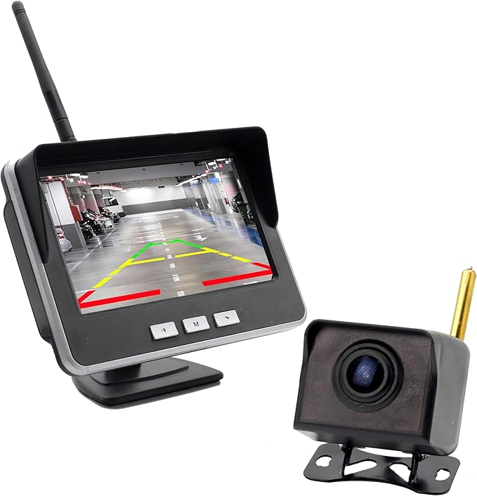 4.3-inch AHD IPS Monitor Mini Vehicle 720P Digital Wireless Backup Camera System IP69K Waterproof Wireless Reversing Camera Dash Camera for Truck Bus RV Trailer Car Truck Semi-Trailer