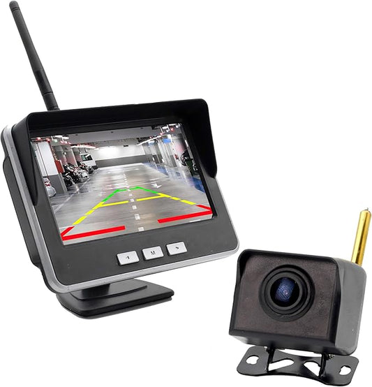 4.3-inch AHD IPS Monitor Mini Vehicle 720P Digital Wireless Backup Camera System IP69K Waterproof Wireless Reversing Camera Dash Camera for Truck Bus RV Trailer Car Truck Semi-Trailer