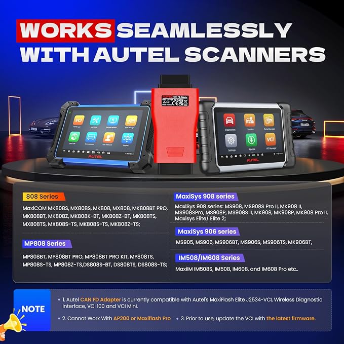 Autel CAN FD CANFD Adapter for GM MY2020 Vehicles, 2026 Compatible with Autel Scanner Diagnostic Scan Tool MaxiCOM MK808S MX808S DS808 Maxisys Elite 908 Series Models W/CAN FD Protocol (100% Original)