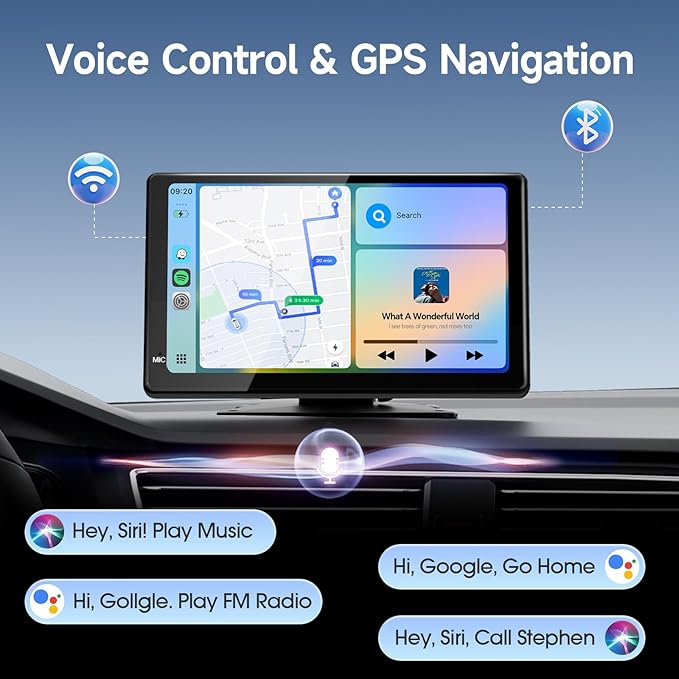 Haudio 7" Portable Car Radio with Wireless Apple CarPlay & Android Auto, Suitable for Almost All Vehicle Types Such as Pickup Trucks, Sedans,Backup Camera|GPS Navigation|Car Accessories