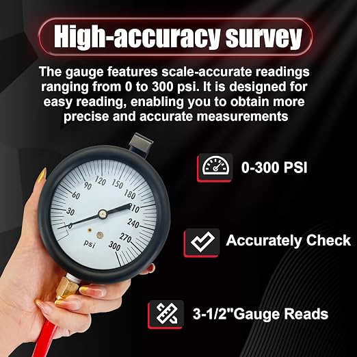 TU-32-20 Compuchek Diesel Fuel Pressure Test Gauge，0-300 psi，Compatible with Cummins Diesel Engines and Other Diesel Engines with Compuchek Test Ports, for Road Testing(6ft)
