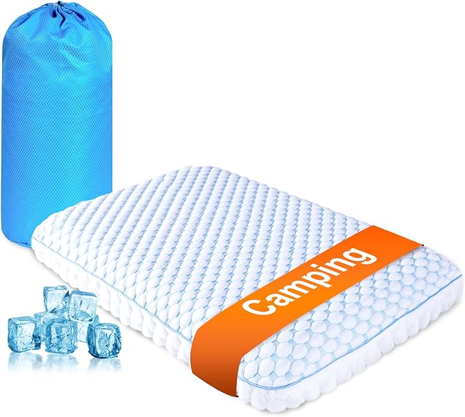 Camping Pillow with Memory Foam-Compressible Medium Firm, Ultralight Cooling Travel Pillow, Outdoor Pillows Ideal for Backpacking, Hiking, Camping, Airplane,Car, Small Beach Pillow with Washable Cover