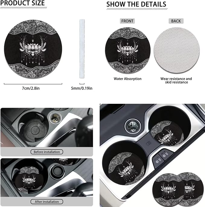 POLERO Boho Car Accessories Car Seat Covers Full Set Womens Aesthetic Mandala Floral Steering Wheel Cover Seat Belt Cover Pad Cup Holder Coasters Keychain Sets 11pcs