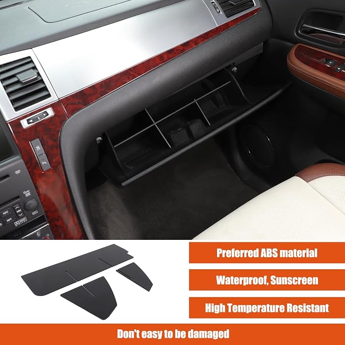 Glove Box Dividers Organizer Compatible with Cadillac Escalade 2007-2014 Accessories, 3 PCS Automotive Center Consoles Insert Glove Compartment Tray Secondary Storage ABS Black