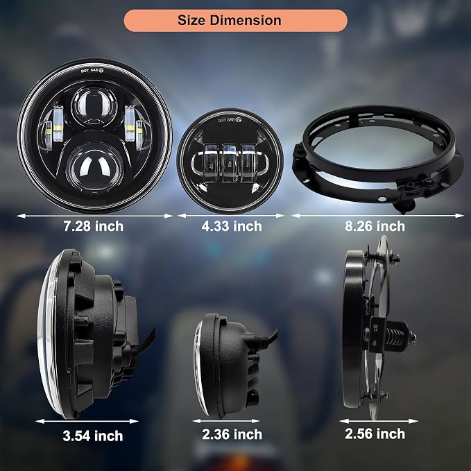 AlyoNed 7 inch Motorcycle LED Headlight 4.5" Fog Passing Lights DOT Kit Compatible with Harley Davidson Fat Boy Street Glide Heritage Softail Road King Switchback Electra Glide Ultra Classic Black