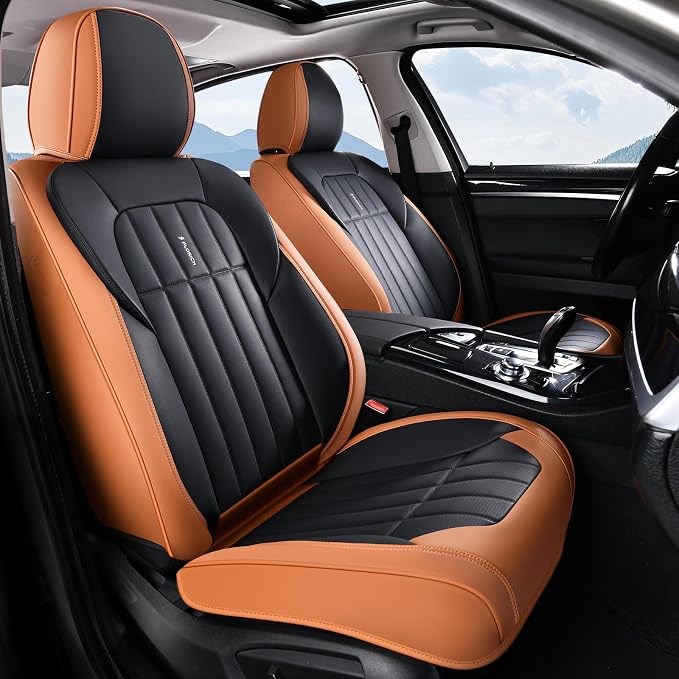 FLORICH Leather Seat Cover, Car Seat Covers Full Set, Waterproof Car Seat Protectors 5 Seats, Front and Rear Seat Covers for Cars, Automotive Seat Protector Fit for Most Cars SUV Trucks - BrownBlack