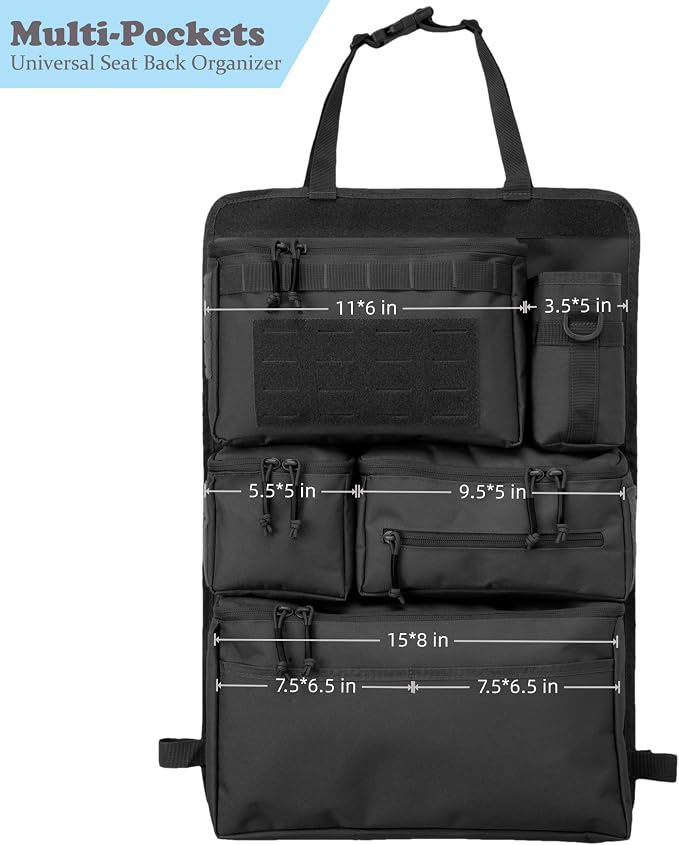 6 Pack Tactical Molle Car Seat Back Organizer - Tactical Vehicle Panel Organizer with 5 Detachable Molle Pouch,US Flag Patch and Keychain,Car Backseat Organizer,Great Trunk Accessories for Man