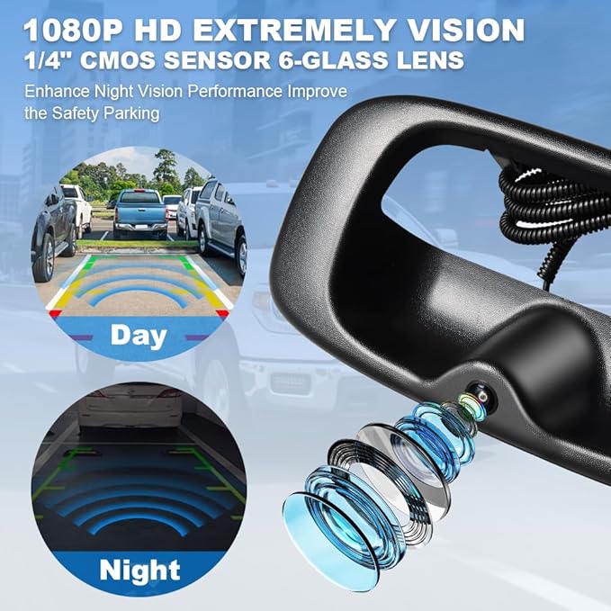 Rear Tailgate Handle Backup Camera Compatible with 1999-2006 Chevy Silverado/GMC Sierra 1500 2500HD 3500HD Classic Tailgate Reversing View Park Assist Camera Replaces 15228539 GM1915105