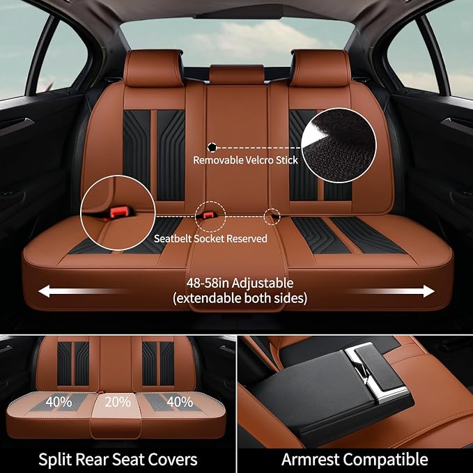 FLORICH Seat Cover Full Set Brown Seat Covers Waterproof Car Seat Cushion Leather Automotive Seat Covers Car Seat Protector Universal Fit for Most Cars Trucks SUV, Brown&Black