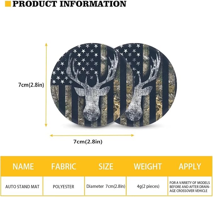 Suobstales American Flag Deer Car Seat Covers Front Back Split Bench Protector for SUV Truck Van Camo Elk Steering Wheel Covers 15 Inch,Seat Belt Covers,Coasters,Keychain Auto Decor for Women Men