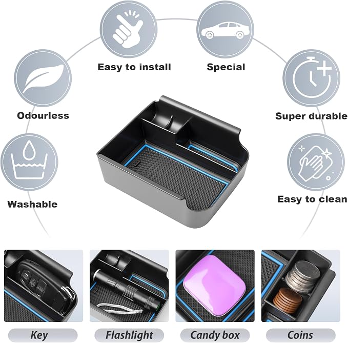 SKTU for 2025 2026 VW Golf Accessories Center Console Organizer for 2025 2026 Volkswagen Golf Console Tray 2025 2026 Golf ABS Durable Console Organizer with Coin Holder (Blue)