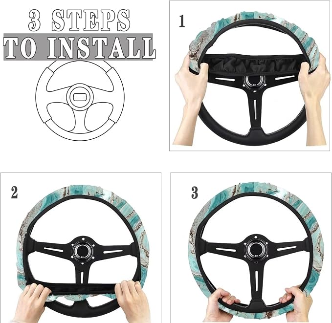 Forchrinse Blue Sea Turtle Car Seat Covers - 15Pc Auto Interior Set with Steering Wheel, Armrest, Seatbelt Pads, Car Garbage Can, Coaster, Handbrake Gearshift Covers - Fit for SUVs & Trucks