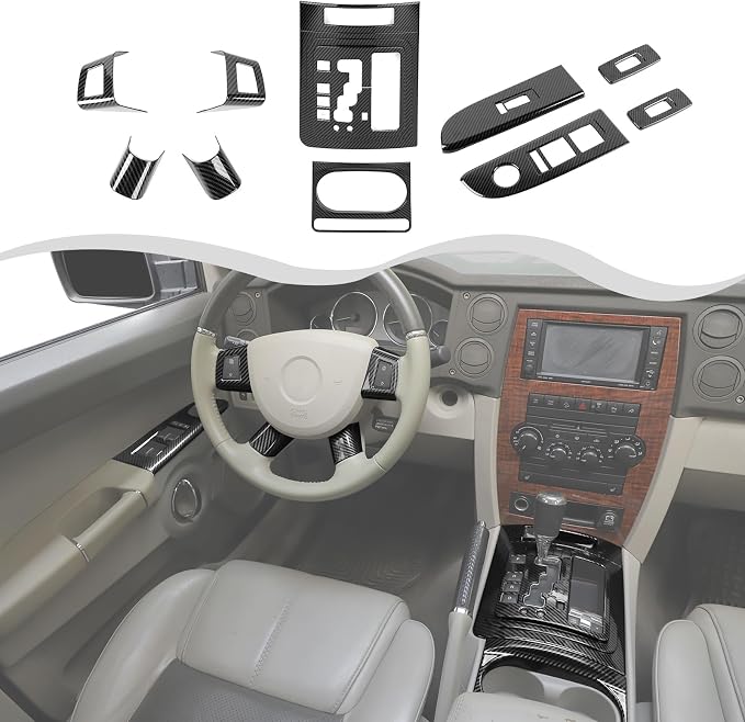 10Pcs Interior Trim Kits Compatible with Compatible with Jeep Import Grand Commander Grand Cherokee 2006-2010(Carbon Fiber)