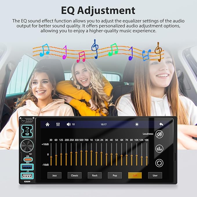 6.8" CarPlay & Android Auto Single Din Car Stereo HD Touch Screen FM Audio Receiver with Bluetooth Handsfree Mirror Link Voice Control Backup Camera/Steering Wheel Control/USB/TF/AUX/MIC