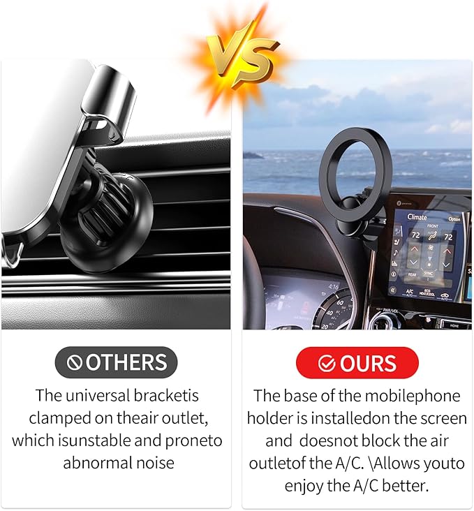 Car Phone Holder for Toyota Highlander 2020-2025 Accessories 12.3-Inch Screen Fixed Clip, 360° Rotation Phone Mount Compatible with MagSafe,Cell Phone Holder That Does Not Affect Air Vent