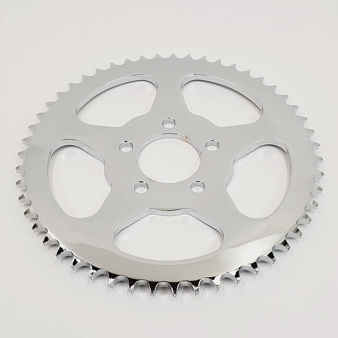 51 Tooth Belt-to-Chain Drive Conversion 5-Spoke Rear Chrome Sprocket with 9.8MM Offset for 2000+ Harley Sportster & Big Twin Softail, Dyna & Touring Models – Recommended for a 530 Chain – 2-1/4” ID