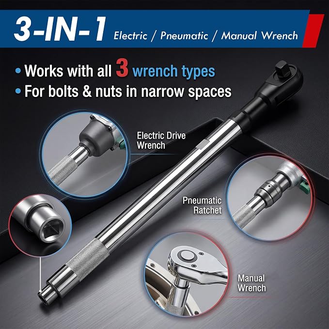 GIRAVO 1/2" Offset Extension Wrench Impact Set, Switchable 3-in-1 Drive Impact Ratchet Wrench, Offset Wrench with Versatile 3/8" Square Drive Adapters for Tight Spaces