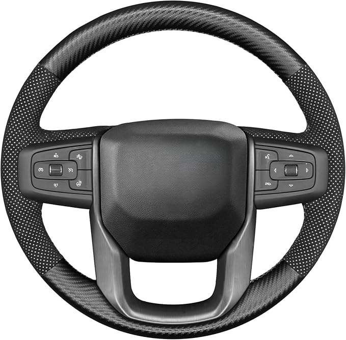 MEWANT Hand Stitch Car Steering Wheel Protector Wrap Cover for GMC Sierra 1500 2019-2023 / Sierra 1500 Limited 2022 / Sierra 2500 2020-2024 / Sierra 3500 2020-2024 / Yukon (XL) 2021-2023 Accessories