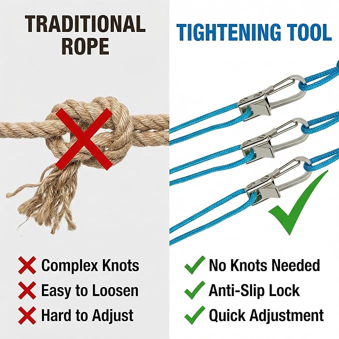 6 Pack Rope with Roller Tensioner for Easy and Secure Tying, 2026 New Heavy Duty Retractable Buckle Rope with Accessory Cord for Camping Boating Home Storage Outdoor Use (Silver 6)