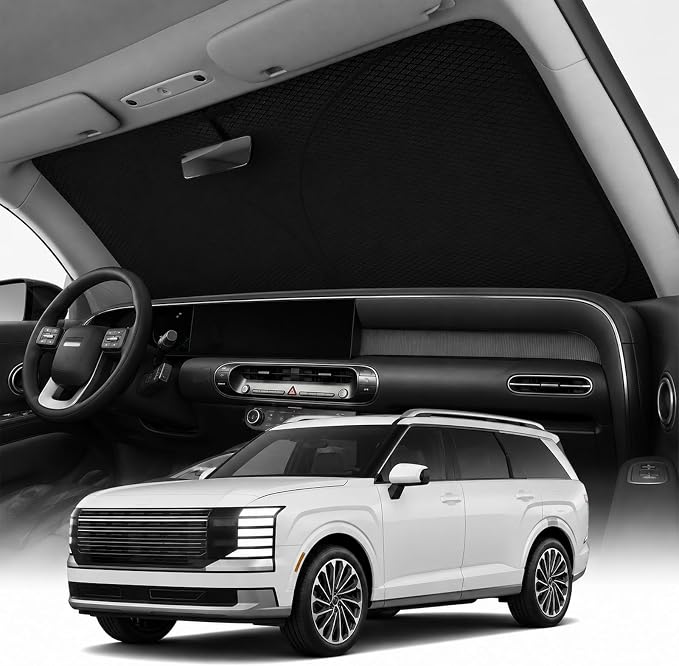 REEVAA 2026 3rd Pro Windshield Sunshade for Full SUV/Truck | XL (69 × 35 Inches) | Dual-Layer Heat & Sun Defense, OEM Design | Foldable Sun Shade Car Accessories with Storage Bag