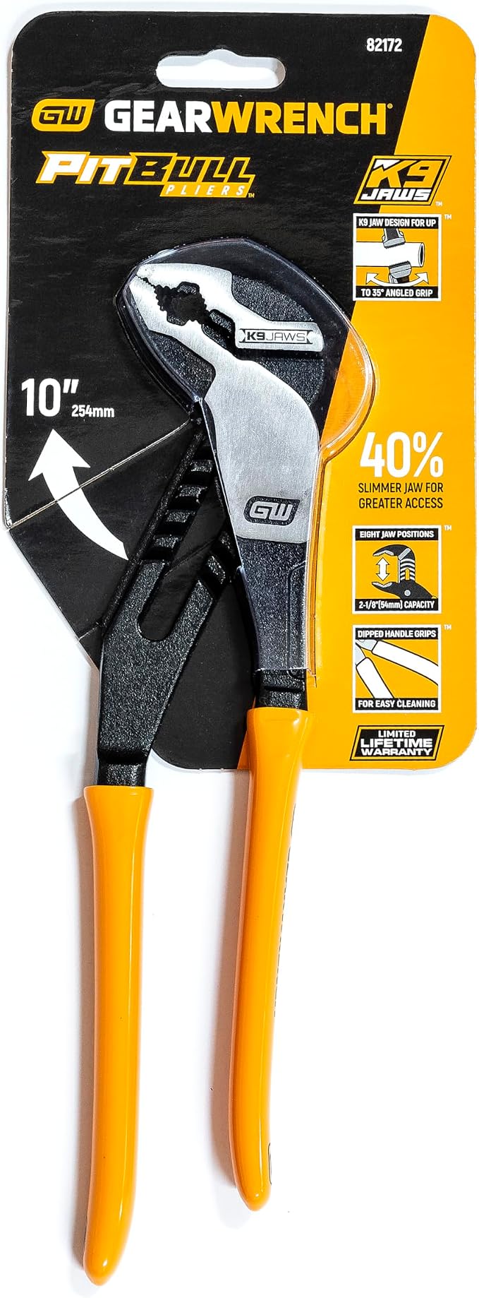 GEARWRENCH 82172 V-Jaw Dipped Handle Tongue and Groove Plier, 10" Size
