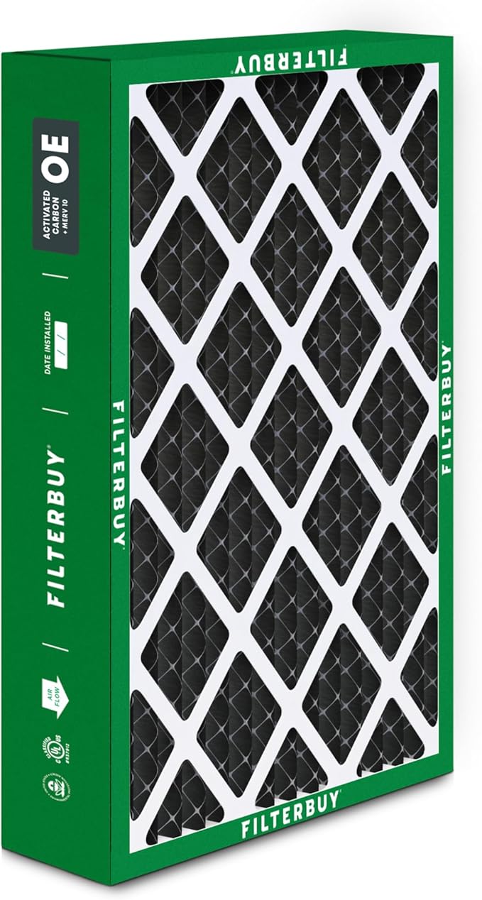 Filterbuy 16x25x5 Air Filter MERV 10 Odor & Allergy Defense with Activated Carbon (4-Pack), Pleated HVAC AC Furnace Filters for Honeywell, Lennox, and More (Actual Size: 15.75 x 24.75 x 4.38)